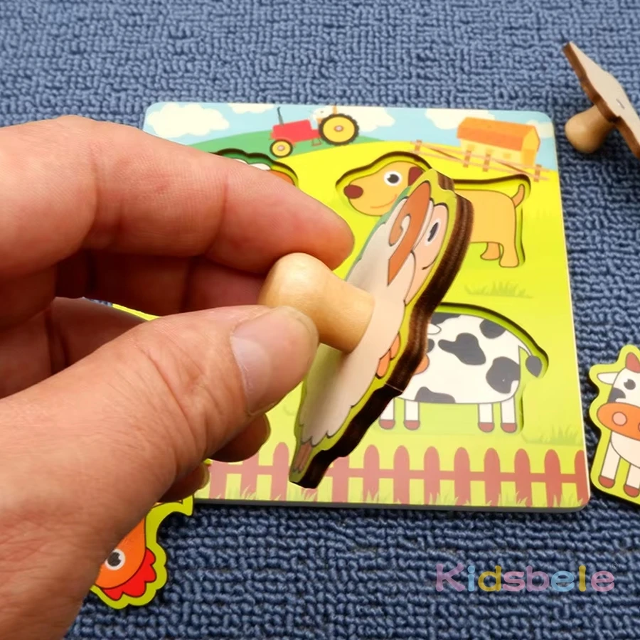 ปริศนาลูกบิดรูปสัตว์ไม้หลากสี – กระดานการเรียนรู้แบบมอนเตสซอรี่สำหรับเด็กวัยเตาะแตะ พัฒนาการกล้ามเนื้อมัดเล็ก