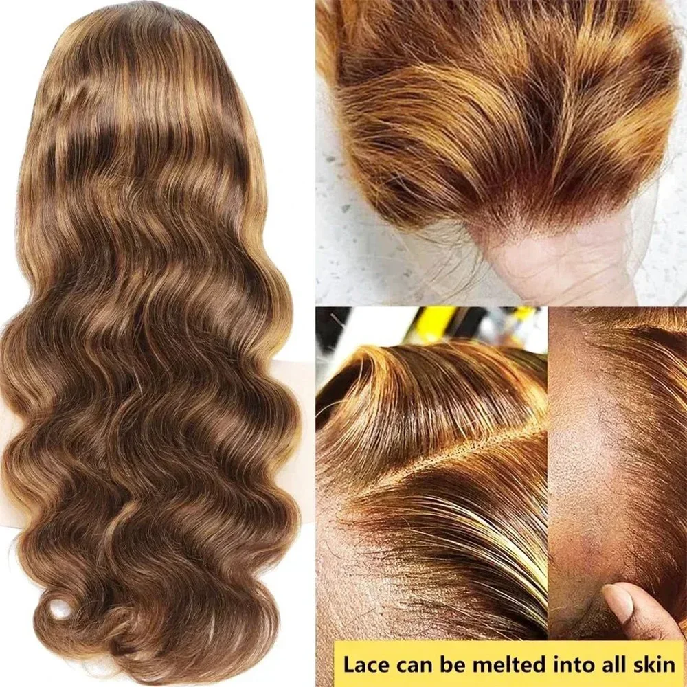 46 Inch P427 Highlight Body Wave Brazilian Human Hair Lace Front Wig 200% Density 13x6 13x4 HD Transparent Lace Frontal Pre Plucked With Baby Hair Natural Hairline Wigs For Women