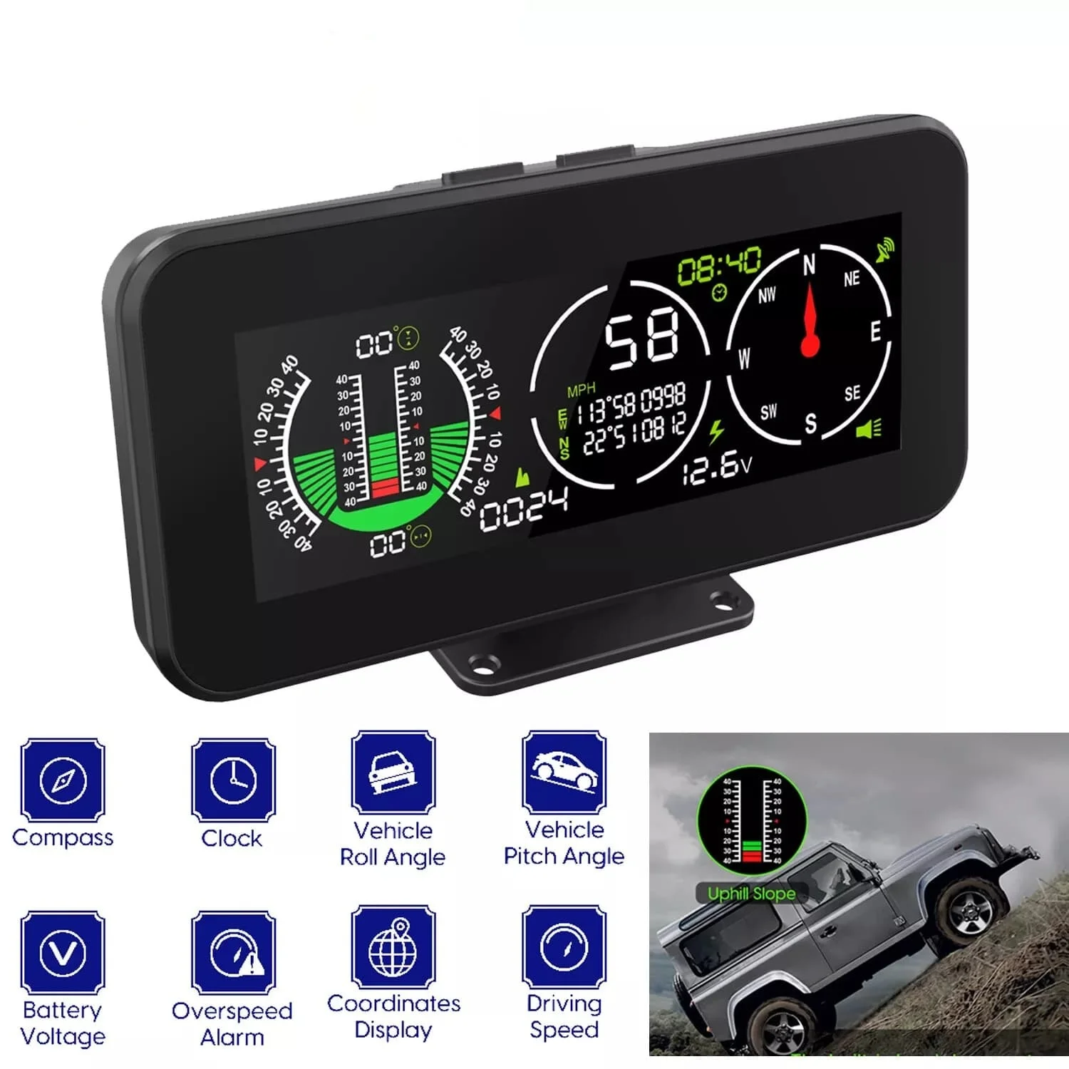 Car GPS Digital Inclinometer Gauge Off Road Slope Land Meter Pitch Angle Tilt Multi-Functional Car Electronics Accessories