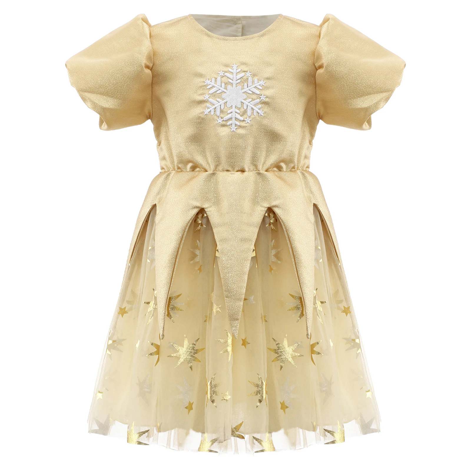 فستان توتو لحفلات عيد الميلاد للفتيات الصغيرات بأكمام منتفخة ومطرز على شكل ندفة الثلج لعيد الميلاد وعيد الميلاد والتصوير الفوتوغرافي لعيد الميلاد والعام الجديد