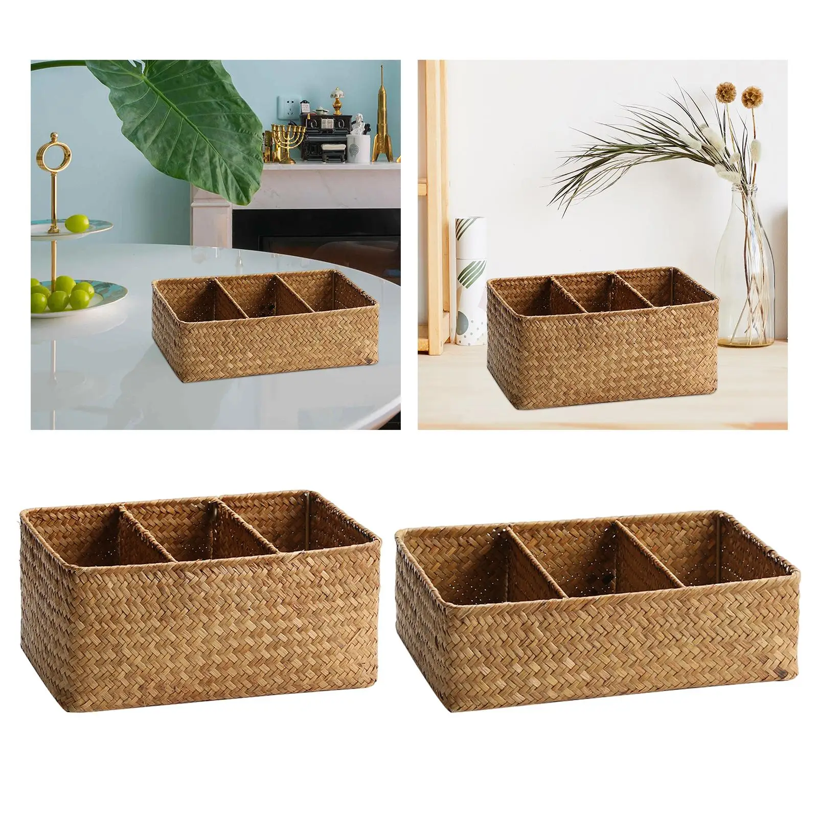 Wicker Storage Basket Handwoven Fruit Storage Laundry Basket Desk Organizer for Living Room Organizing Home Countertop Shelf