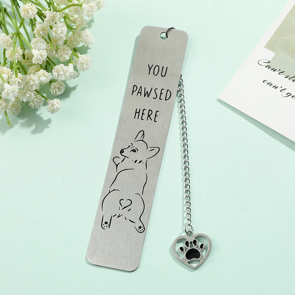 Cute Cartoon Dog Bookmark - Stainless Steel Bookmark with Pendant, Birthday and Christmas Gift for Dog Lovers