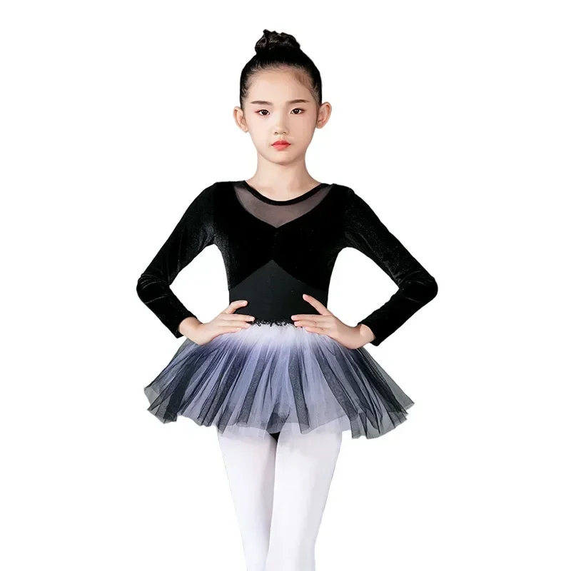 Taniec baletowy TuTu sukienka do tańca dla dziewczynek trykoty gimnastyczne stroje taneczne jesienne i zimowe body z długimi rękawami do tańca
