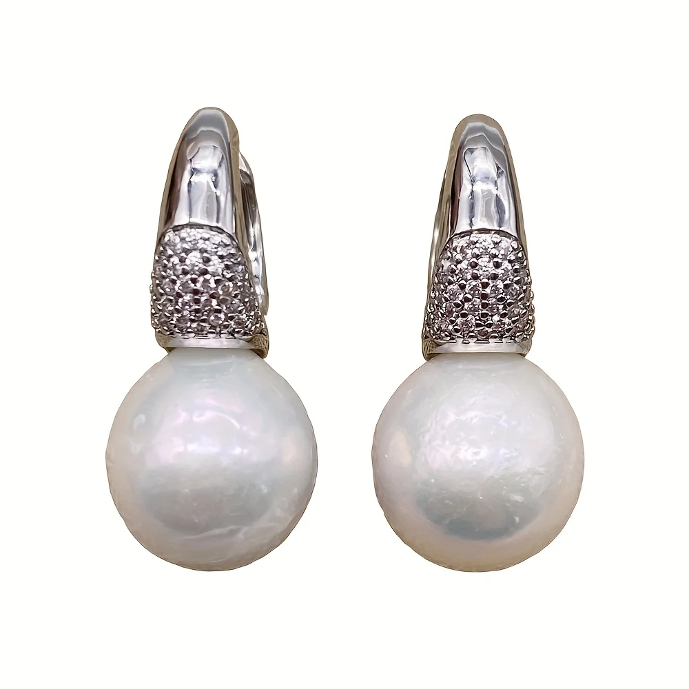 Light luxury style 12mm Edison pears wrinkled skin white nearround teardrop shape natural freshwater clip earrings