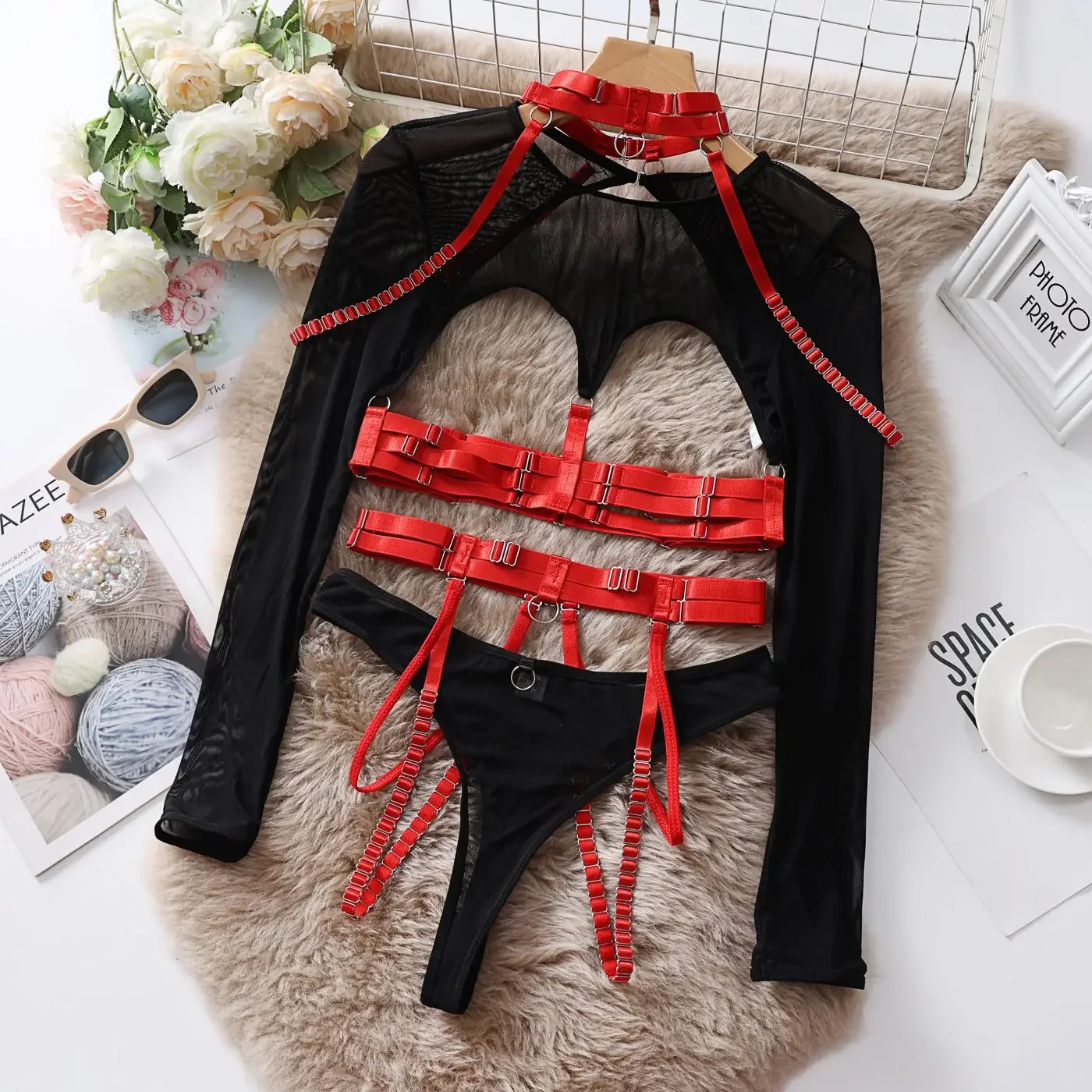 

Women Sexy Exotic Set See Through Bandage Lingerie Set Hollow Out Perspective Underwear Micro Bikini Thong Exotic Apparel