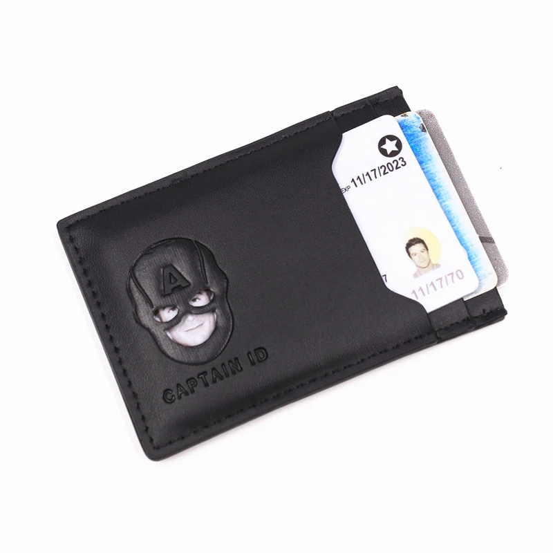Captain ID Wallet For Men Boy PU Leather Slim Minimalist Card Holder With Cutout Superhero Face Mask Eyes Gift For Fans Brothers