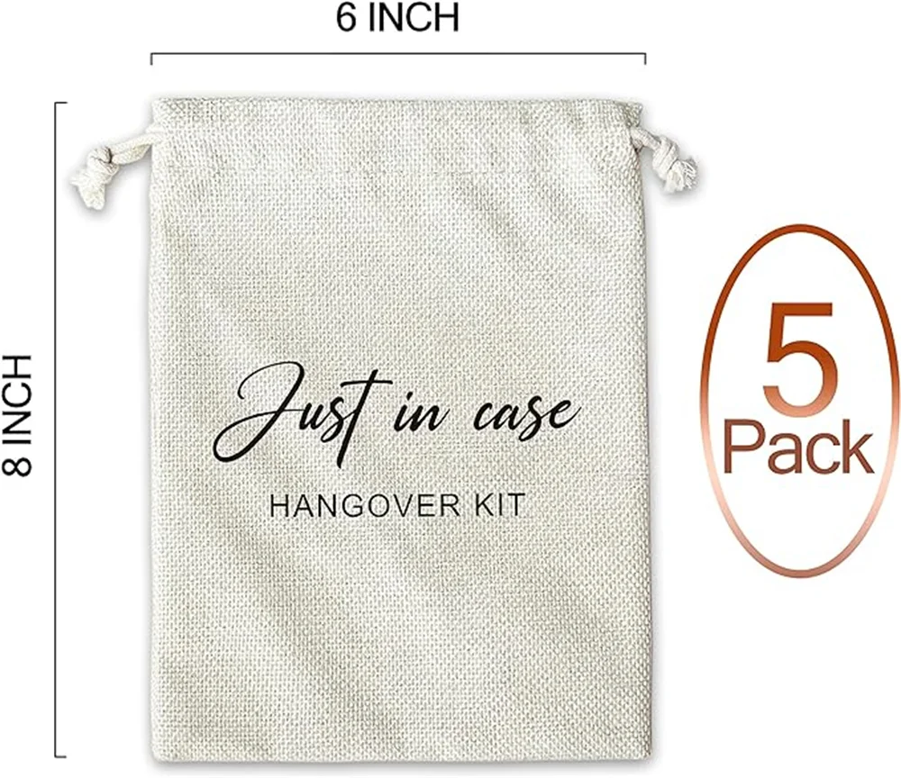 

Hangover Kit Bags, Just In Case Burlap Bags With Drawstring for Bridal Shower, Wedding, Travel, Bachelorette Party Survival Reco