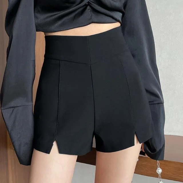 Women's High Waist A-Line Short Pants Black Slimming Wide Leg Suit Base Layer Outdoor Wear Hot Pants Summer New Arrival