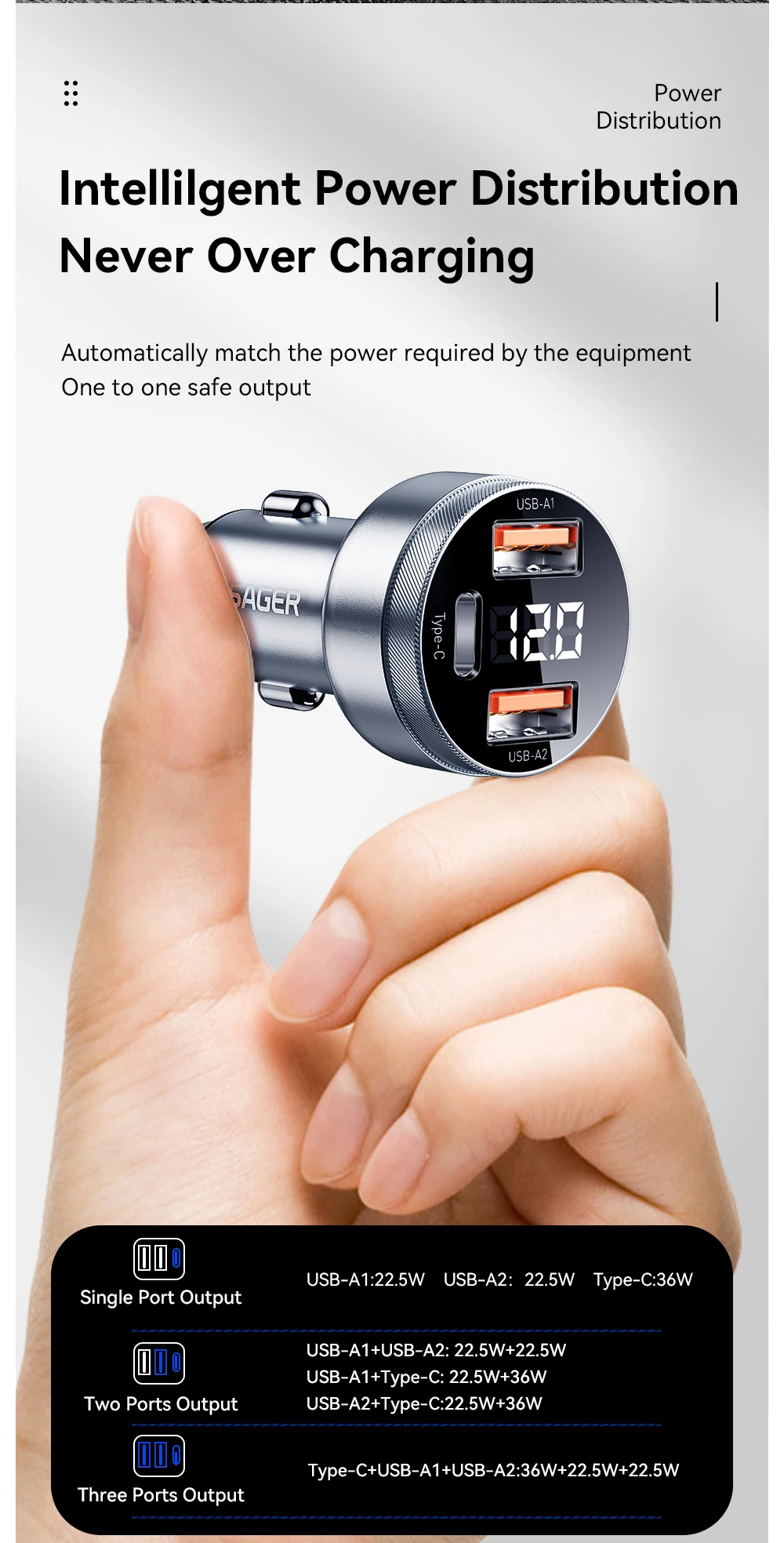 Essage 80W Car Charger USB Type C Dual Port USB Phone Charger PD Fast Charging For iPhone 13 Xiaomi Samsung iPad Laptops Tablets