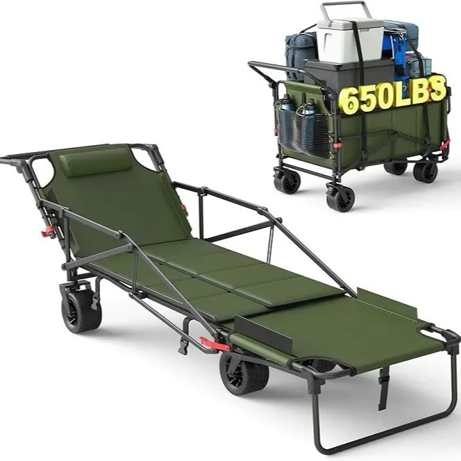 Outdoor camping one-car dual-purpose trolley folding bed/camp cart super load-bearing portable small cart