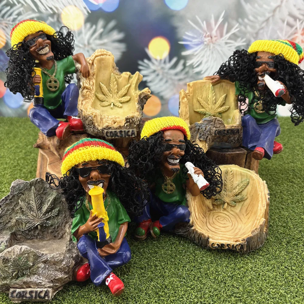 3D Resin Ashtray Figurine - Corsica Rastafarian Style, Jamaican Reggae Decor with Cannabis Leaf Carving, Souvenir GiftforSmokers