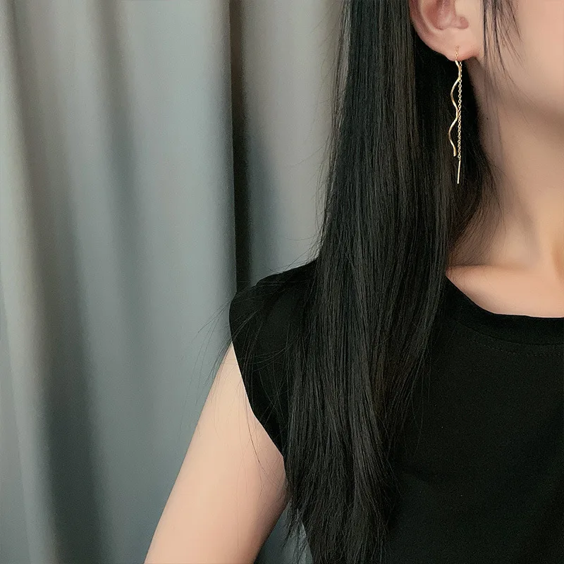 Accessories for Women Long Tassel Threader Earrings for Women Wave Shaped Simple Long Chain Earring Wedding Party Jewelry Gift