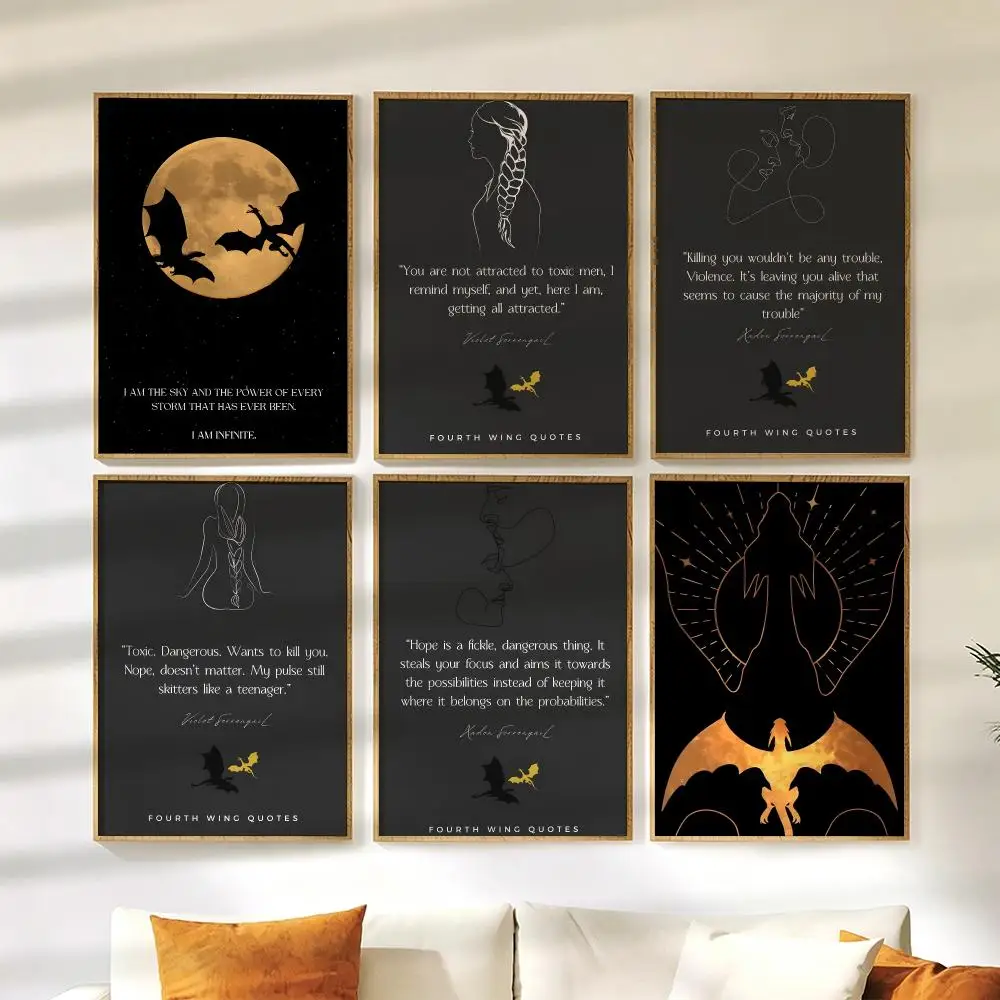 Fourth Wing D-Dragon Poster Wall Stickers HD Painting Self Adhesive Art Decals for Bedroom Living Room Home Decor