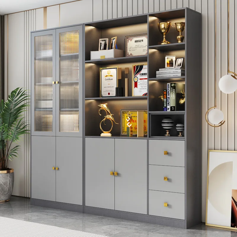 Floor-to-ceiling integrated full-wall wine cabinet with glass door display cabinet