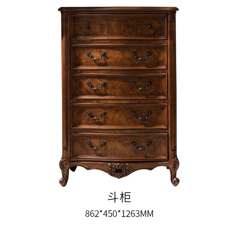 American villa solid wood carving flower chest European retro storage cabinet chest bedroom furniture