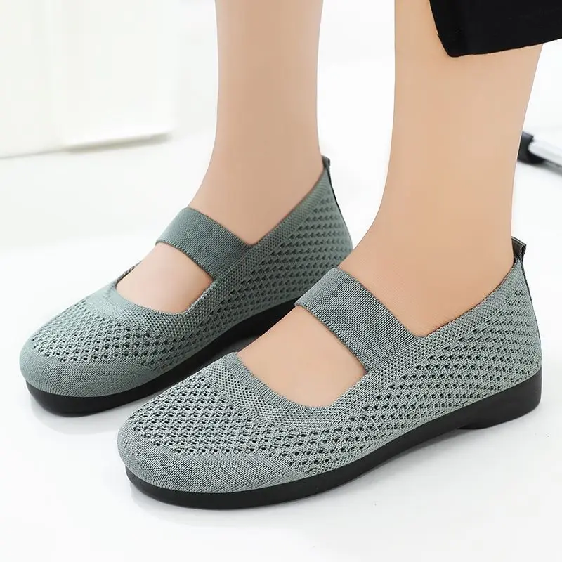 Summer Shoes For Women Loafers Casual Breathable Ballet Flats Knitted Lightweight Pregnant Ladies Slip On Shallow Bottom Sneaker