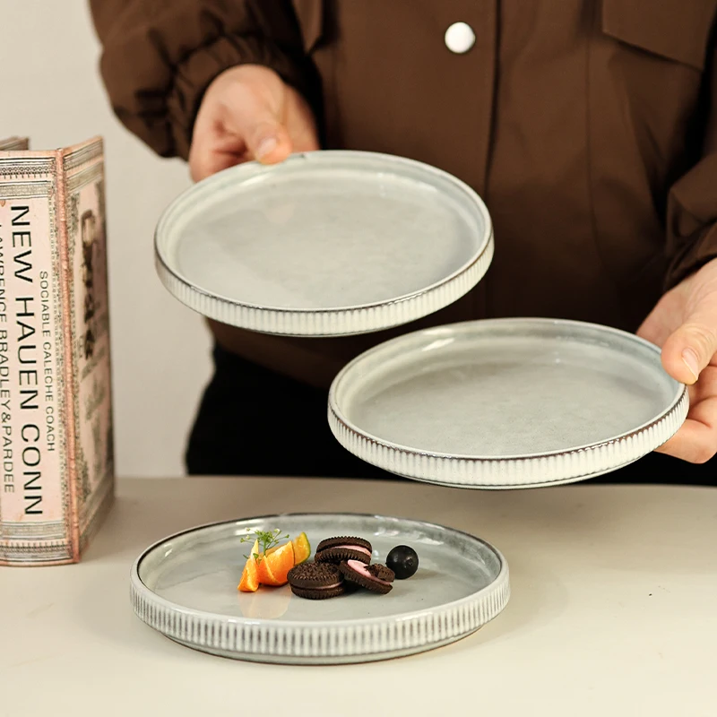 Six-Inch Vertical Stripe Bone Dessert Plate Elegant And Durable Commercial Quality Ceramic Dish Simple Style round Plate