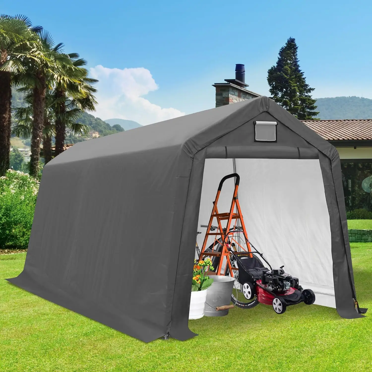 8x14Ft Heavy Duty Waterproof Portable Outdoor Storage Shed Roll-up Door Vent Window for Motorcycle Bike Tools,Customized