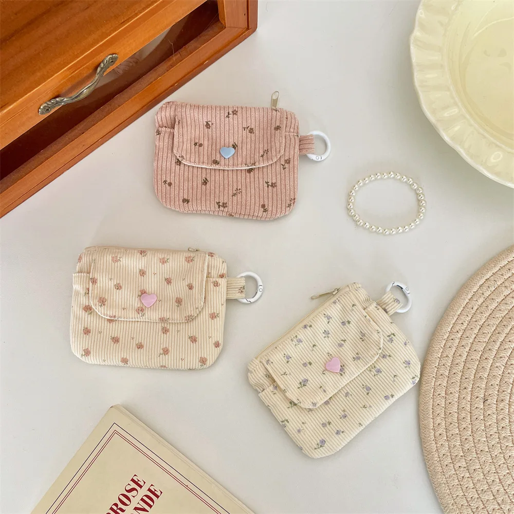 9x11cm Vintage Corduroy Printed Zipper Wallet Multi‑slot Card Holder Coin Purse Ladies Bank ID Card Storage Bag