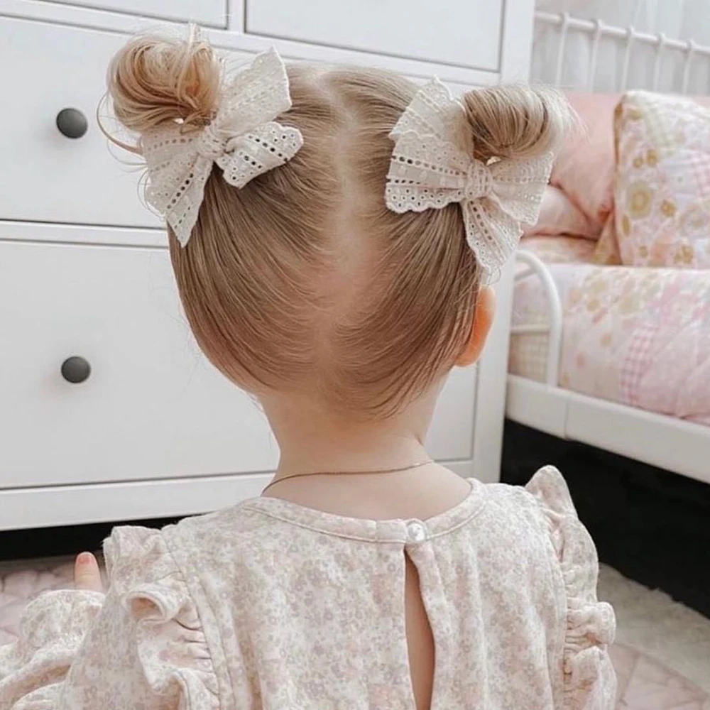 2Pcs/Set Baby Hair Clips for Girls Cotton Lace Hair Bows Kids Barrette Full Wrapped Hairpins Toddler Hairgrips Hair Accessories
