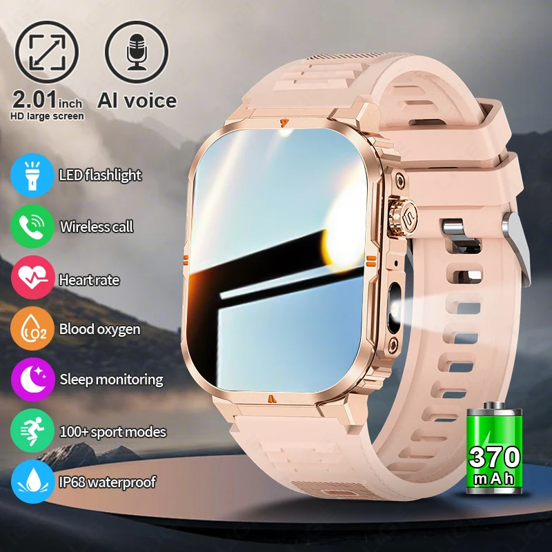 LIGE New LED Flashlight Outdoor Sports Smart Watch For Men Women Watches Health Monitor Waterproof Military BT Call Smartwatch