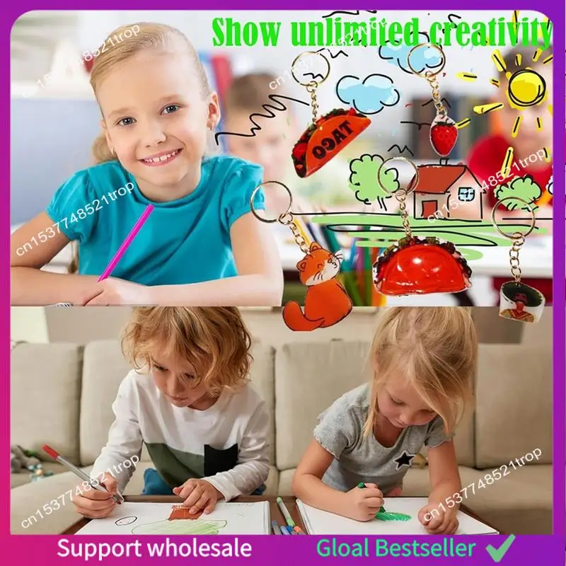 A38M Heat Shrink Plastic Sheet Kit Shrink Papers 25 PCS Large Shrink Film Papers With 100 PCS Keychains For Kids (11.4X8inch)
