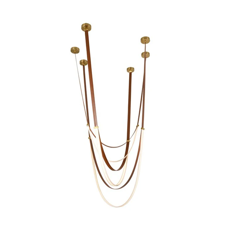 Moderne simplicité bracelet en cuir pendentif LED éclairage, Lustre décor à la maison pour Foyer salle à manger luminaires haut plafond lustre