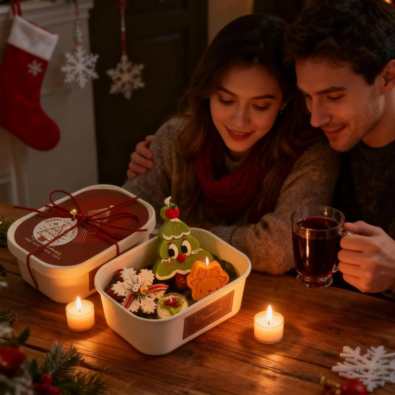 Christmas Candle Gift Box Christmas Tree Snowflake Deer Santa Claus Romantic Atmosphere Lovely Home Decorations