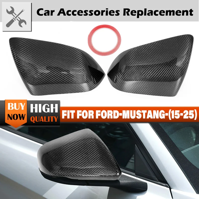 Rhyming Real Carbon Fiber Car Rearview Mirror Cover Housing Side Wing Mirror Cap For Ford Mustang 2015+ Car Exterior Accessories