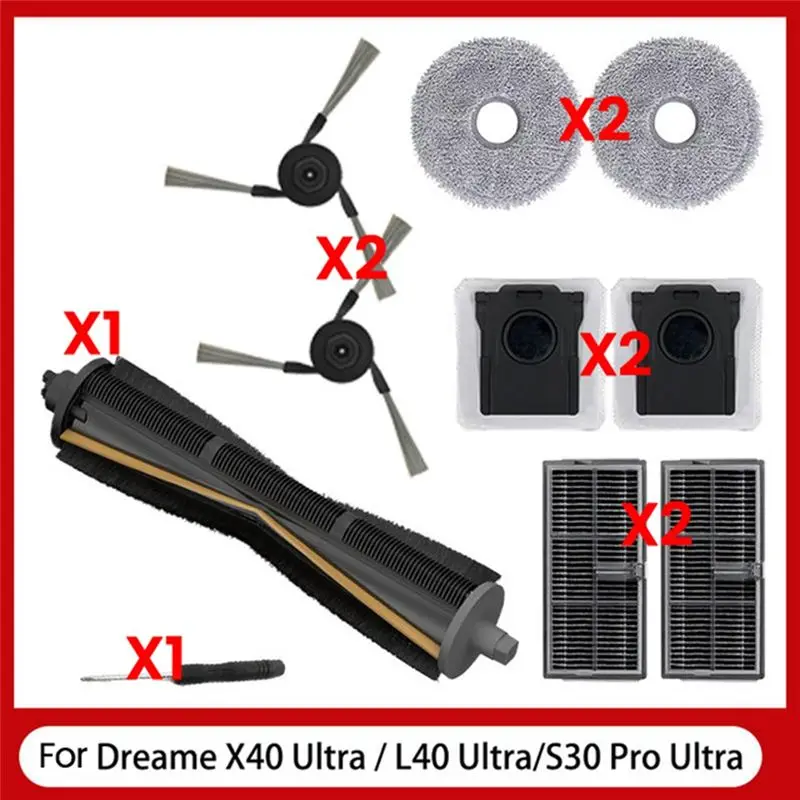 

ABGE-10PCS For Dreame X40 Ultra / L40 Ultra / S30 Pro Ultra Vacuum Cleaner Parts Main Side Brush Filter Mop Cloth Dust Bag
