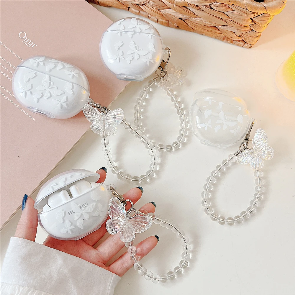 Cute Flowers Transparent Silicone Soft Earphone Case For Huawei Freebuds 4 3 Pro Crystal Butterfly Bracelet For Freebuds 4i 5i