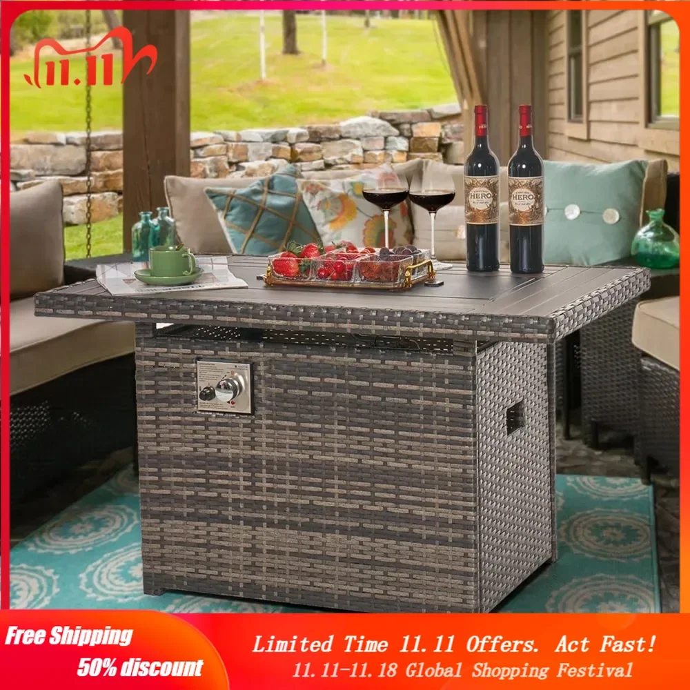 

Fire Pit Table Outdoor Gas Firepit Table with Storage Rectangular 50000 BTU Fire Table with Oxford Cover