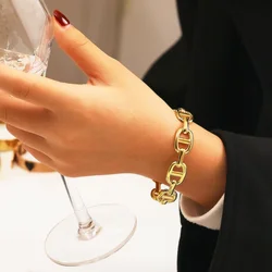 Stainless Steel Skeleton Bracelet for Women Gold Color Wide Bangle Jewelry Gift Fashion Accessories