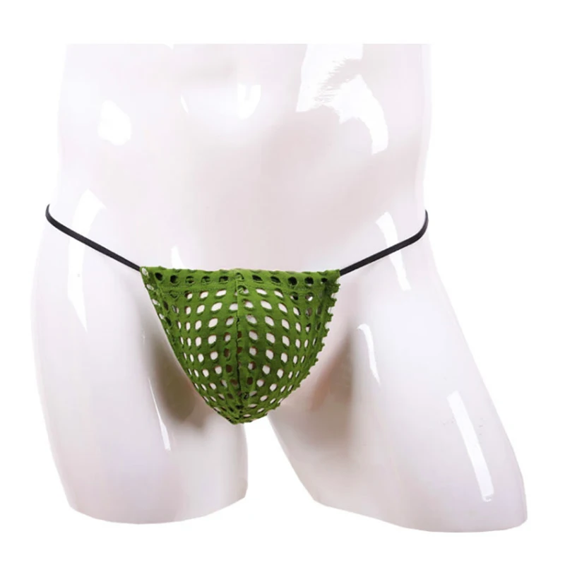 Men Underwear Thong Mesh Breathable Thin Belt Sexy Lingerie Male Pouch Hollow Out Fishing Net Tanga Micro String Almost Nude