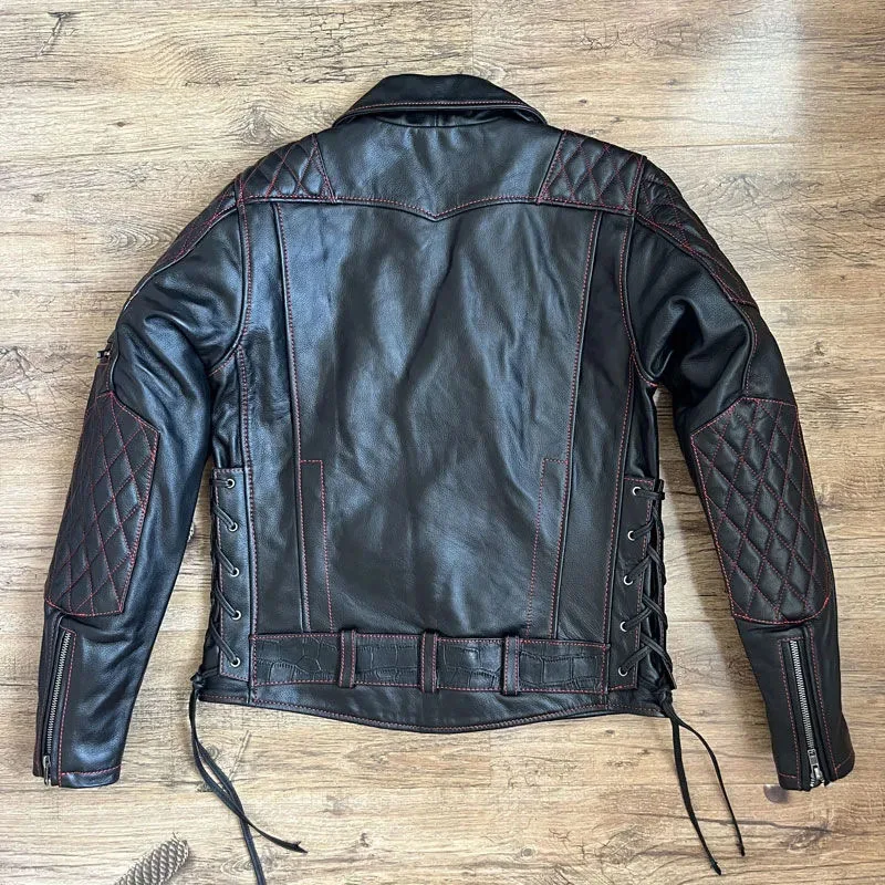 New Motorcycle Genuine Leather Jackets Men Vintage Top Layer Cowhide Coat Hip Hop Punk Slim Fit Dirt Bike Jacket Outerwear