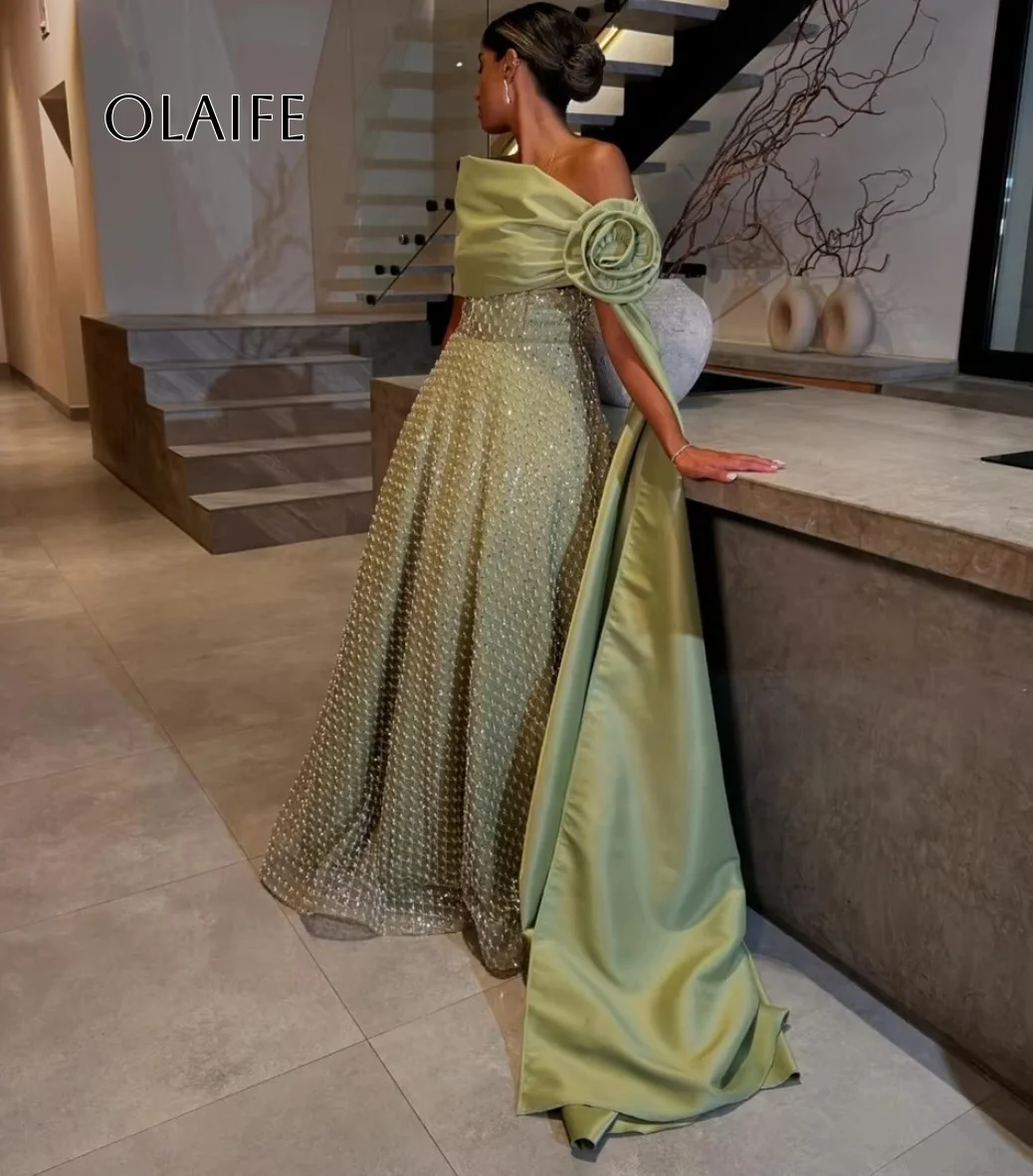 Off Shoulder Prom Dress with Flowrs Shiny Evening Dress Party Dress Formal Dress vestidos de gala فساتين للمناسبا