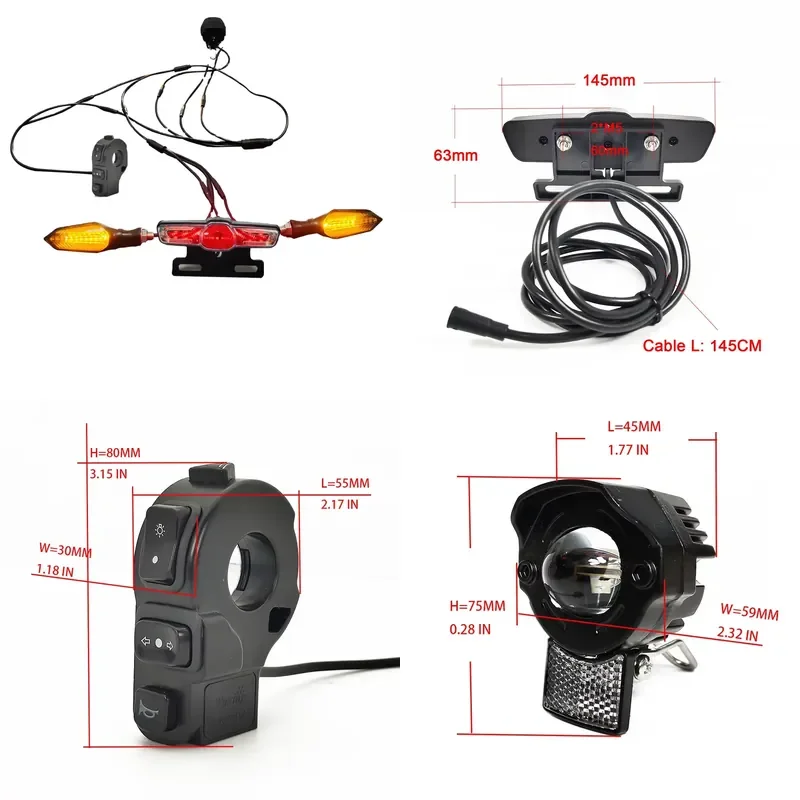 Waterproof 24V Universal Turn Signals Brake Lights Horn Headlights Low Beams Three Wheel Lights
