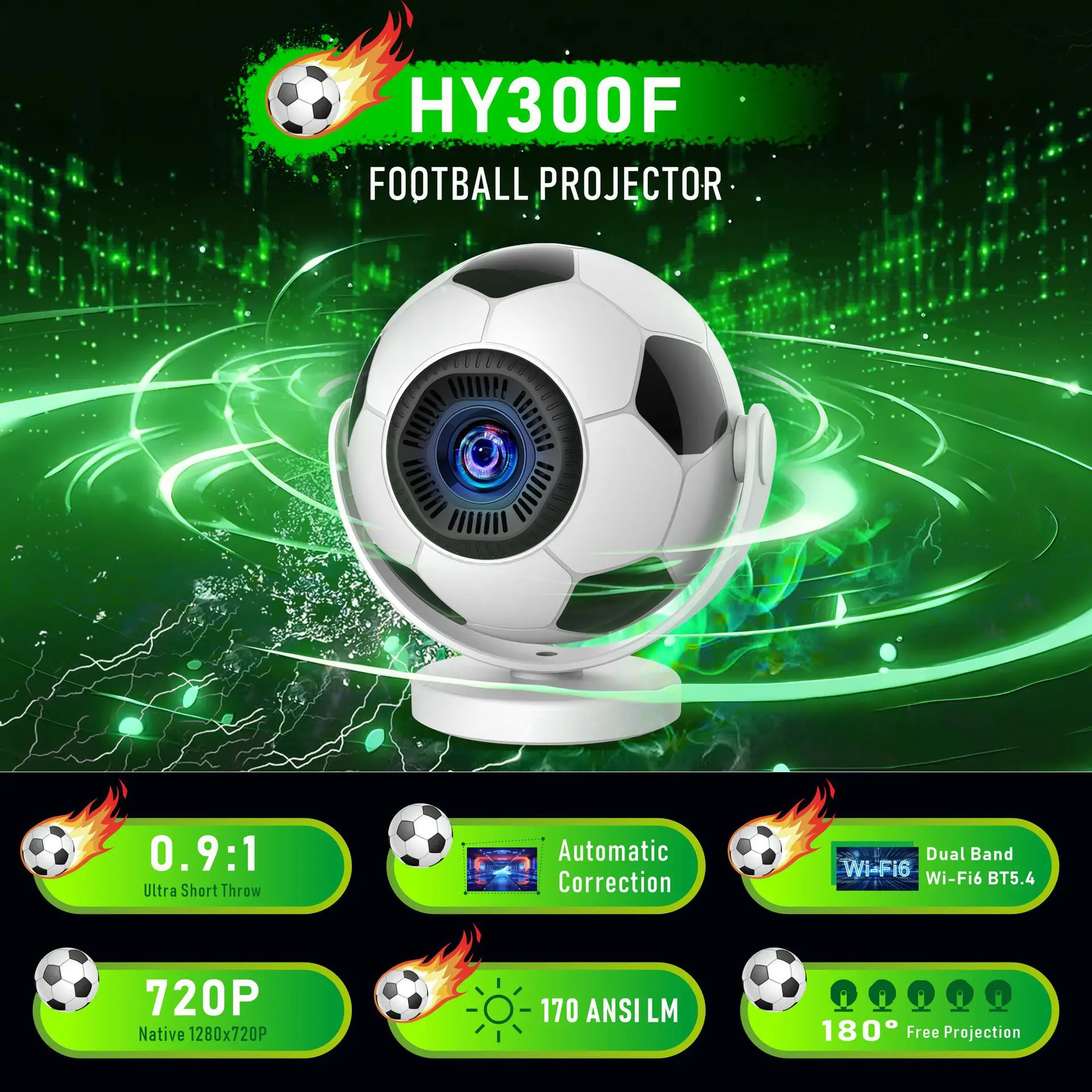

Новый футбольный проектор HY300F 720P Android 14, ультракороткофокусный, портативный, мини-проектор для дома, Smart Home