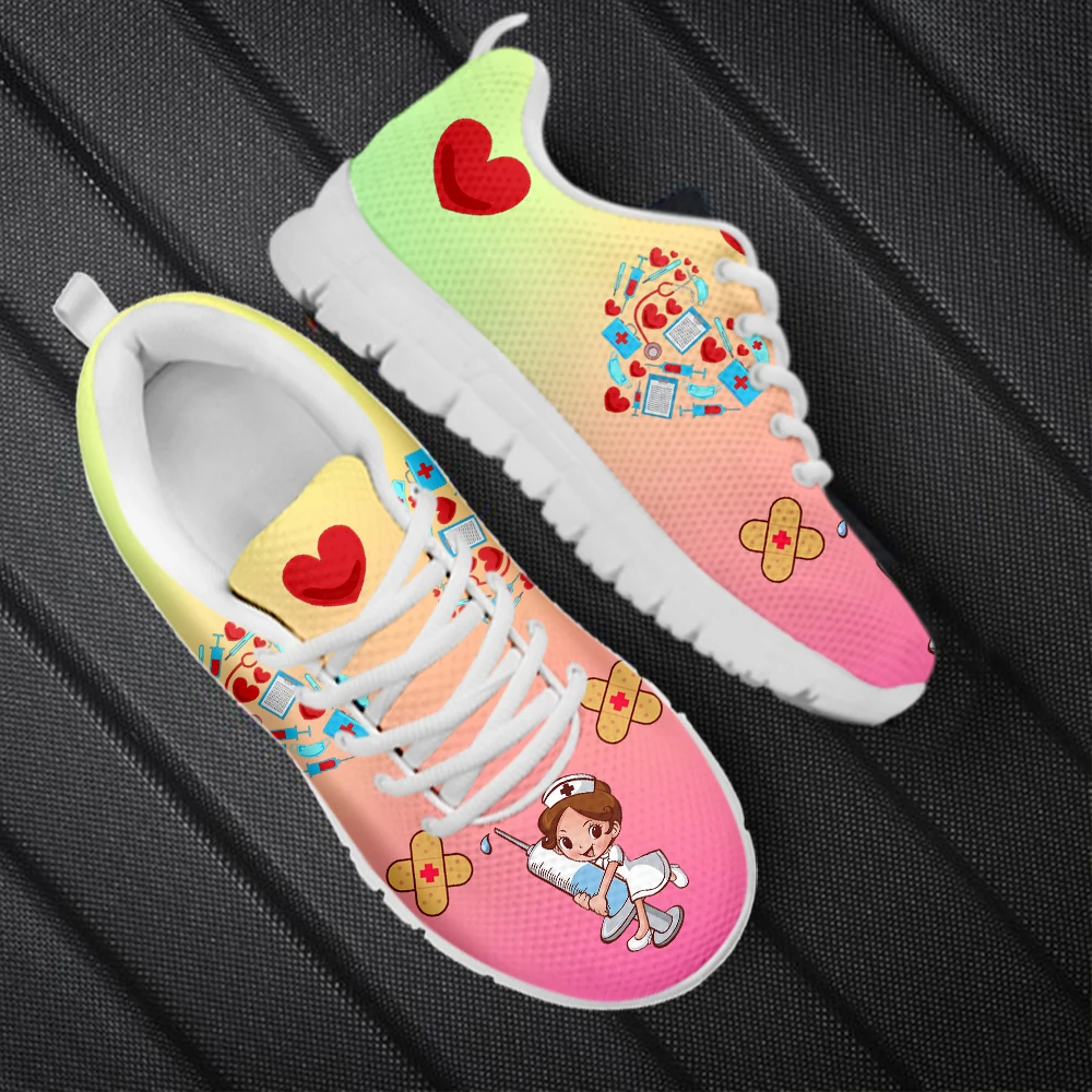 INSTANTARTS Women's Casual Nursing Shoes Autumn Sneakers Nurse Girls Medical Tool Print Lace-up Shoes Plus Size Walking Footwear