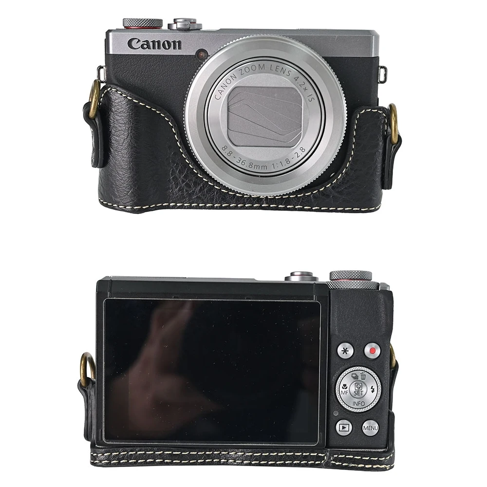 حقيبة كاميرا ريترو بو الجلود غطاء واقٍ مزخرف لهاتف آيفون نصف الجسم غلاف لكانون Powershot G7 X G7X Mark III 3 G7XIII G7X3 SX740 SX740hs