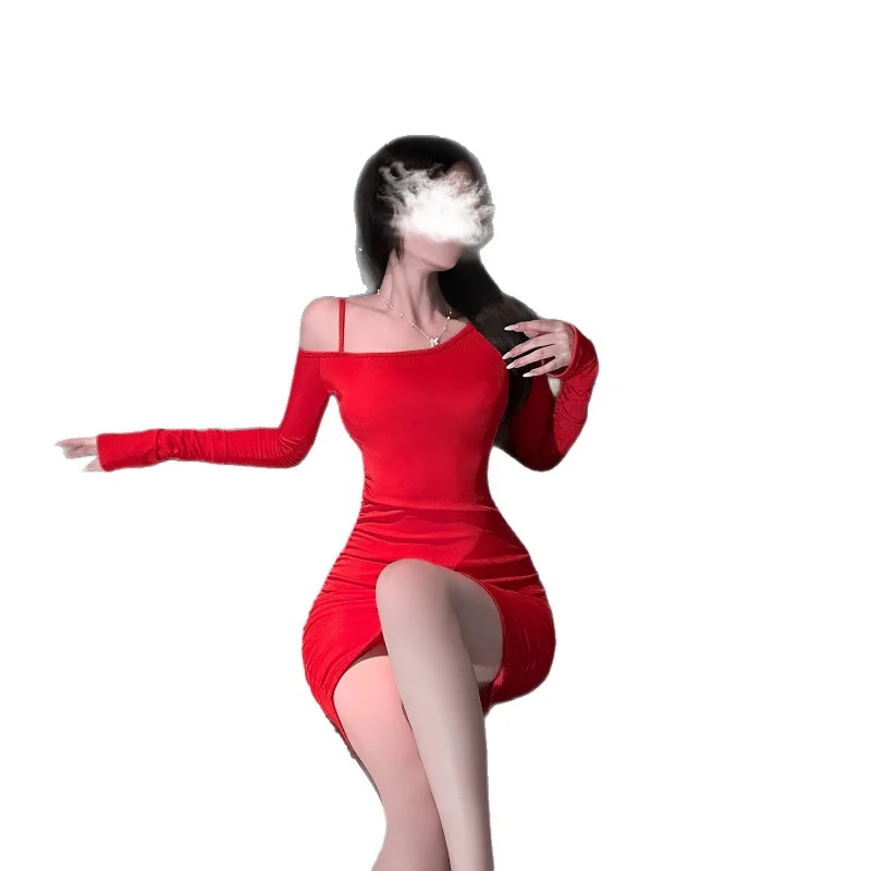 

Adorable lingerie New Year's Eve atmosphere-sensing off-the-shoulder fitted side-waist drawstring style set