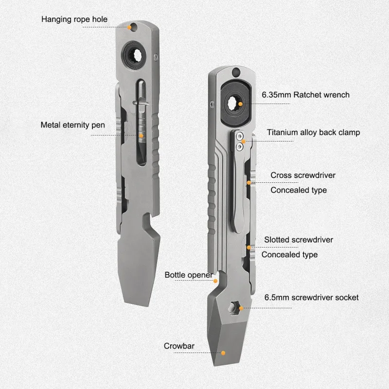 Titanium Alloy Crowbar Multifunctional Bottle Opener Hexagon Wrench Phillips Screwdriver Straight Screwdriver Metal Pen Pry Bar