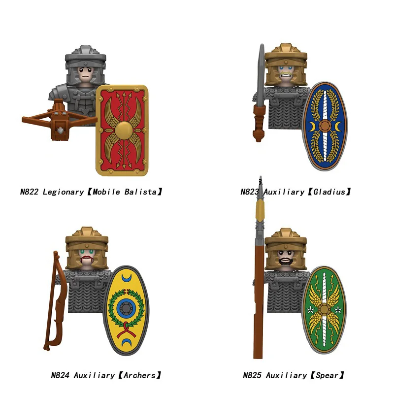 Mittelalterliche militärische römische Soldat-Figur, Baustein, Burg, Ritter, Armee, Corp, Infanterie, Offizier, Schild, Schwert, DIY-Modell, Ziegel, Spielzeug