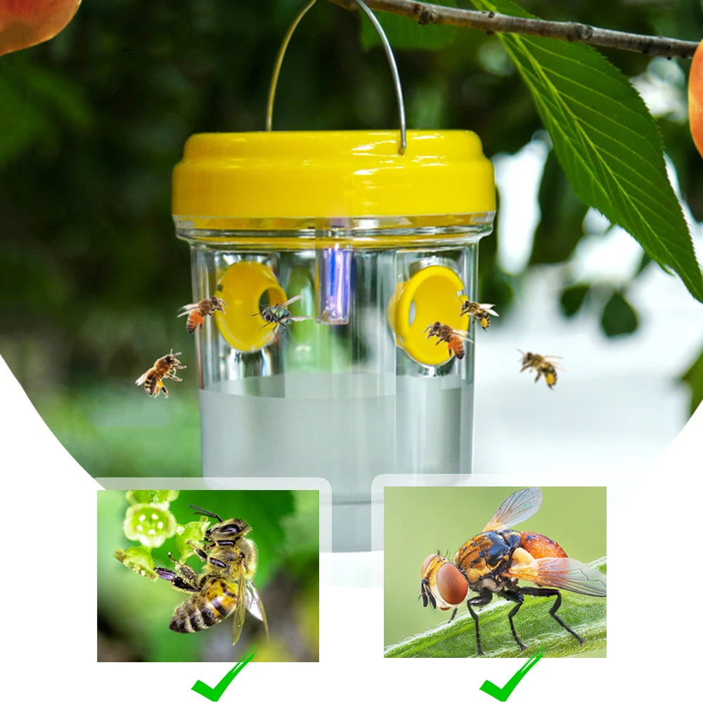 Solar Powered Wasp Trap Lights, Suspensão ao ar livre impermeável, Armadilhas seguras não tóxicas de abelha Hornet, Suprimentos de jardim reutilizáveis