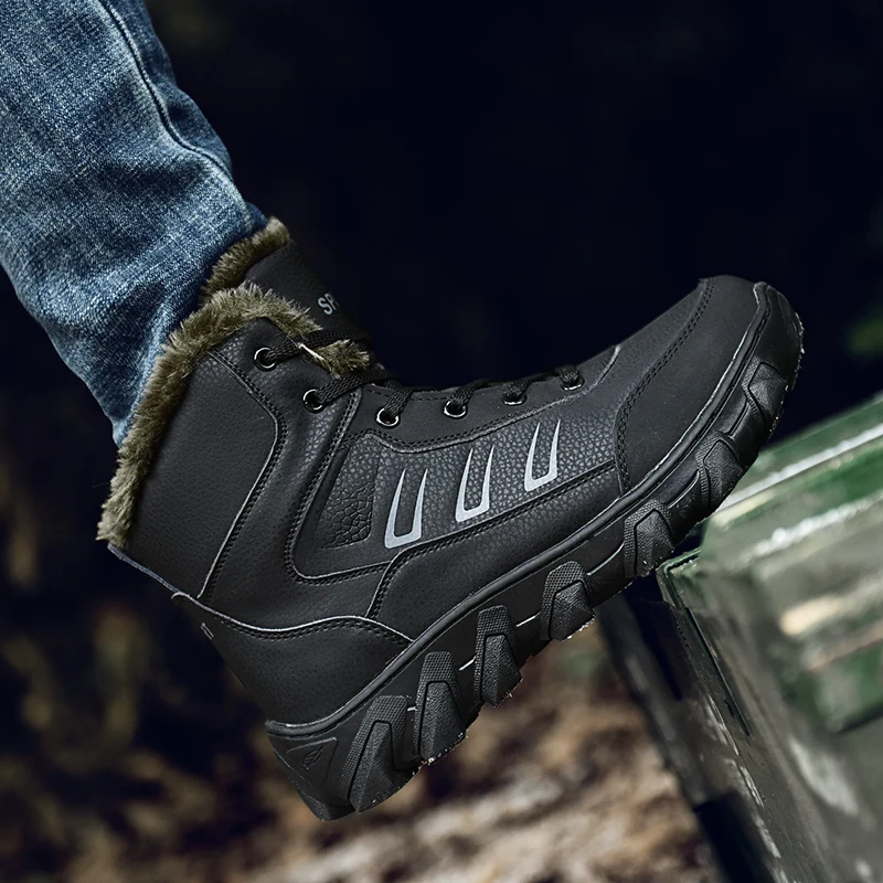 Unisex Winter Warm Travel Hiking Shoes Couples Large Size High Top Plush Snow Boots Men's Outdoor Sports Shoes 35-48#