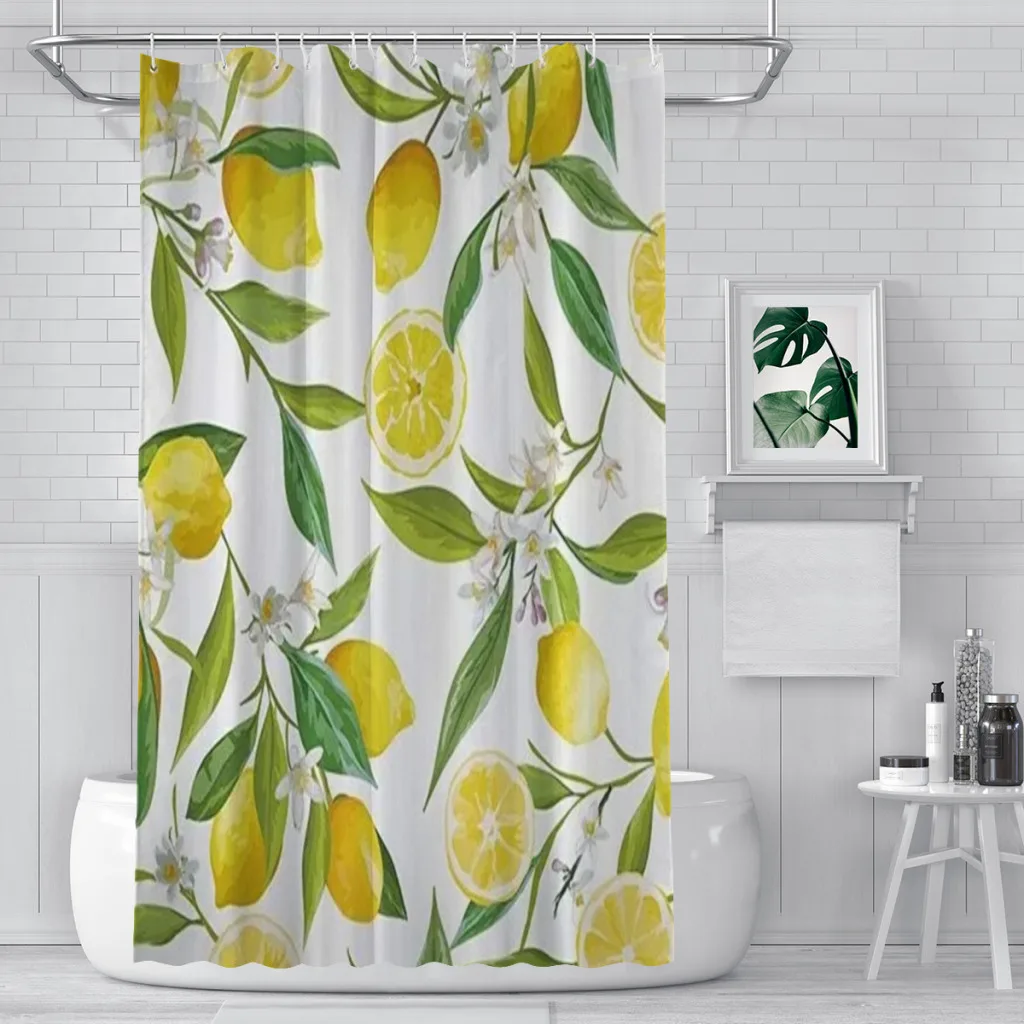 

Modern 3D Printing Fruit Shower Curtain lemon peachLandscape Bath Curtain With Hooks for Bathroom waterproof scenery