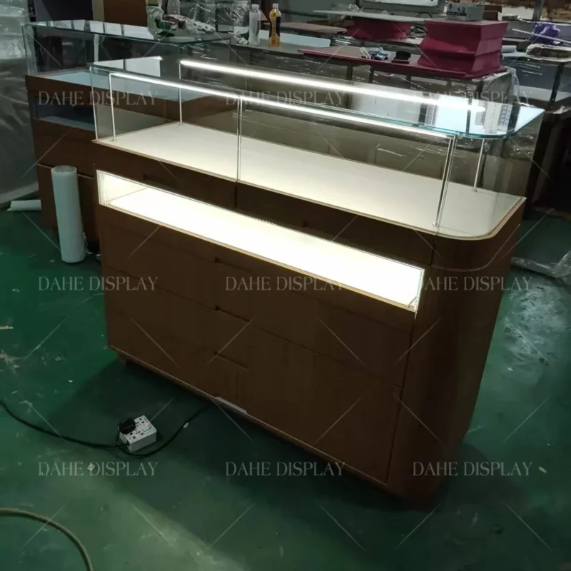 

Customize.Luxury Latest Style Perfume Jewelry Watch Glass Cabinet Counter Displays with Led Light Drawer
