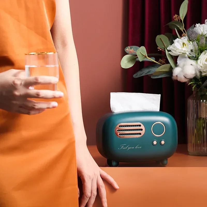 2027 Desktop Retro Radio Paper Dispenser Holder Storage Napkin Case Vintage Dispenser Organizer Ornament Tissue Box