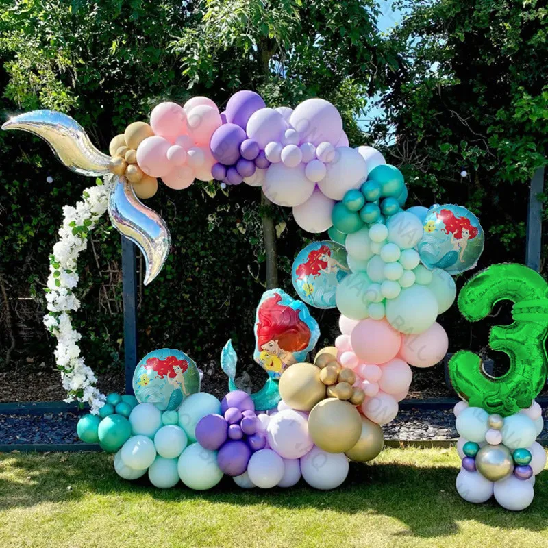 129Pcs Green Mermaid Theme Shell Balloon Arch Kids Girl Birthday Decoration Baby Shower Under The Sea Mermaid Wedding Supplies