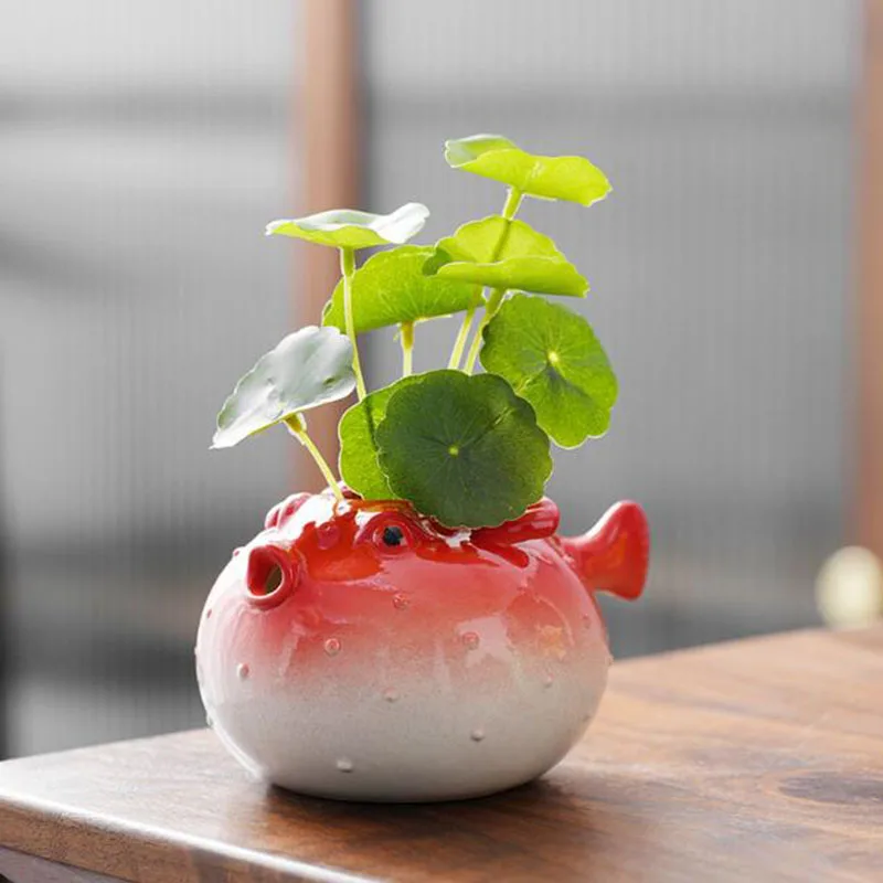 Cute Dolphins Green Radish Plant Pot Hydroponics Vase AngryFish Ceramic Crafts Office Desktop Ornaments Gardening Art Home Decor